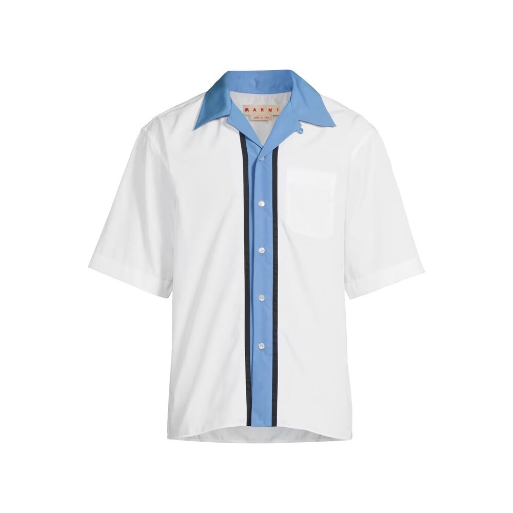 MARNI Button Up Shirt Mens Size 48 White Blue Stripe Organic Cotton Poplin $750